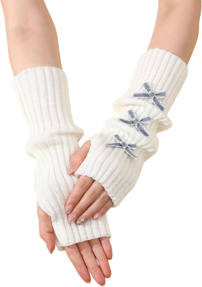 Lauthen.S Y2K Arm Warmers Cute Long Sleeve Fingerless Gloves Knitted Harajuke Style Arm Sleeves Kawaii with Bownot - Image 5